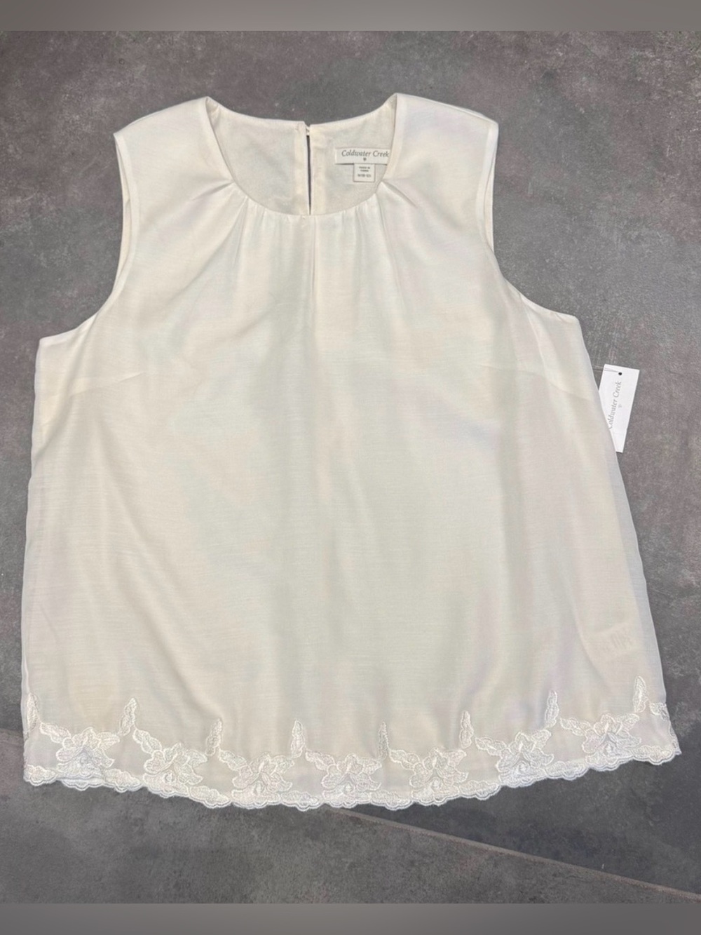 Coldwater Creek Ivory Sleeveless Lace-Trim  Lined Blouse